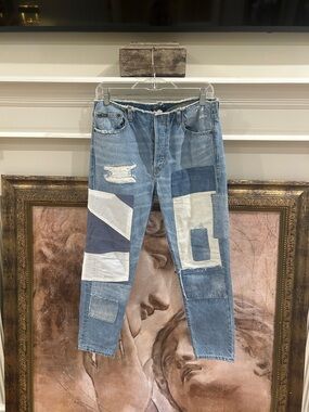 Ralph Lauren Patchwork Light and Dark Blue Slim Straight Jeans